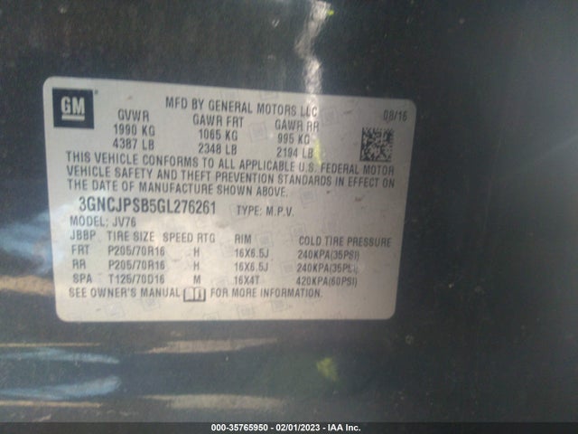 Chevrolet Trax 2016 3GNCJPSB5GL276261 Image 9