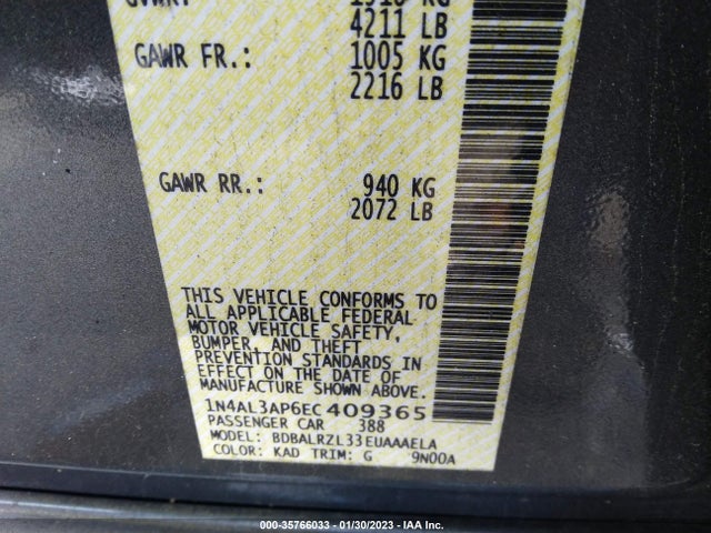 2014 NISSAN ALTIMA 2.5 S VIN: 1N4AL3AP6EC409365