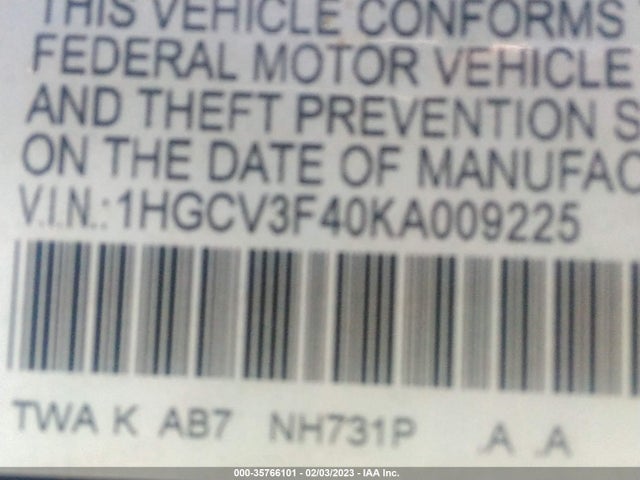2019 Honda Accord, VIN: 1HGCV3F40KA009225