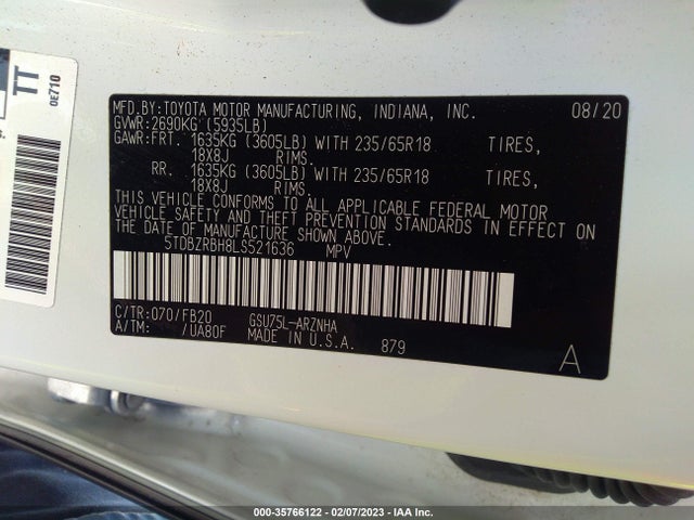 2020 Toyota Highlander, VIN: 5TDBZRBH8LS521636