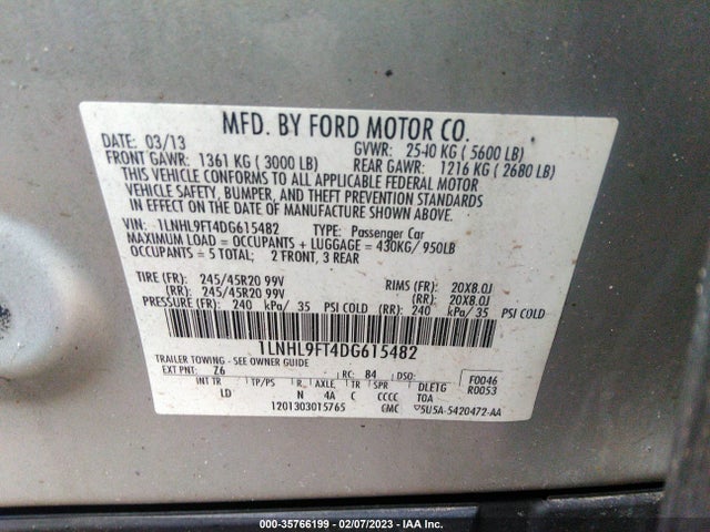 1LNHL9FT4DG615482 Lincoln Mks Ecoboost