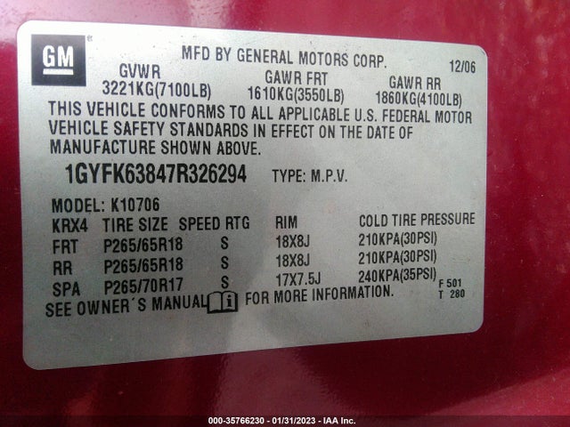 Cadillac Escalade 2007 1GYFK63847R326294 Image 10