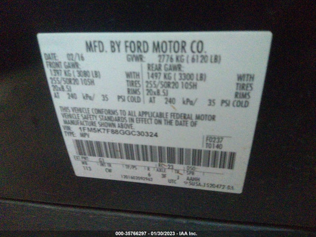 Ford Explorer Limited 2016 1FM5K7F88GGC30324 Image 9