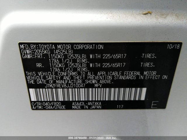 2018 Toyota RAV4, VIN: JTMZFREV8JJ210047