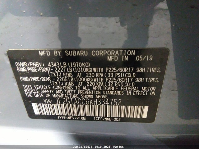 2019 Subaru Crosstrek, VIN: JF2GTACC6KH334752