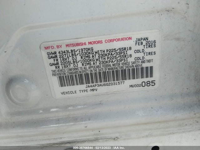 JA4AP3AU6GZ031577 Mitsubishi Outlander Sport 2.0 Es