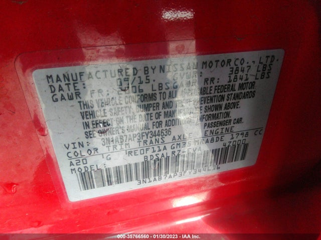 2015 NISSAN SENTRA SR VIN: 3N1AB7AP3FY344636