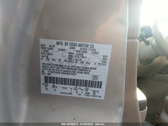 2008 FORD ESCAPE XLT VIN: 1FMCU93108KB01027