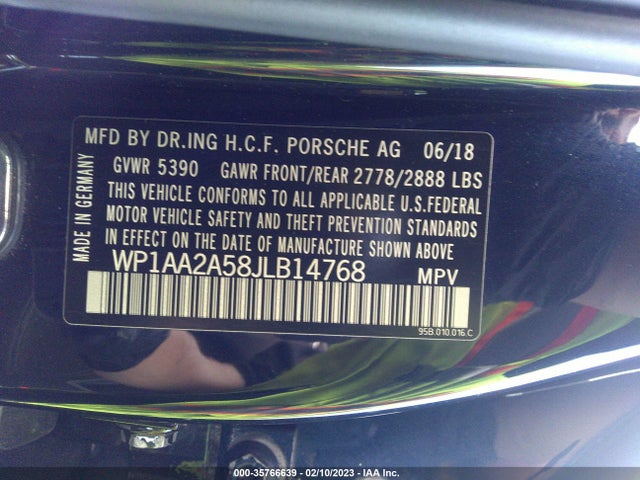 2018 PORSCHE MACAN VIN: WP1AA2A58JLB14768