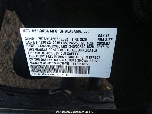 2017 Acura MDX, VIN: 5FRYD4H59HB036456