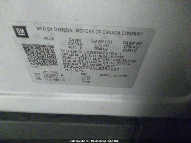 Chevrolet EQUINOX LT 2020 2GNAXTEV0L6252257 Image 9