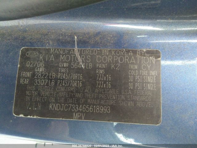 KNDJC733465618993 KIA Sorento Lx/ex