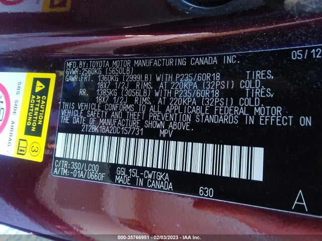 2T2BK1BA2DC157731 Lexus RX 350