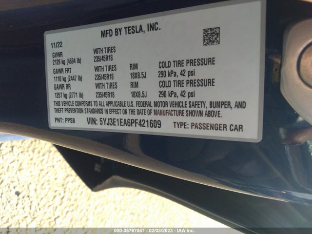 Tesla MODEL 3 2023 5YJ3E1EA6PF421609 Image 10