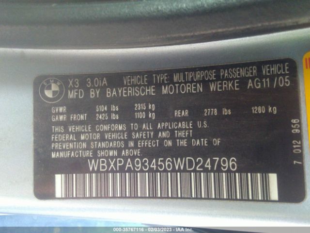 WBXPA93456WD24796 BMW X3 3.0I