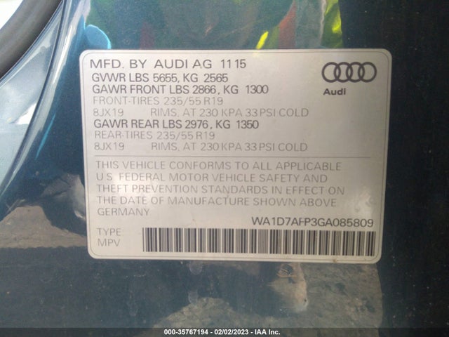 2016 Audi Q5, VIN: WA1D7AFP3GA085809
