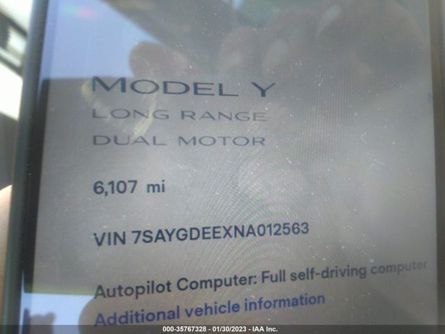2022 Tesla Model Y, VIN: 7SAYGDEEXNA012563