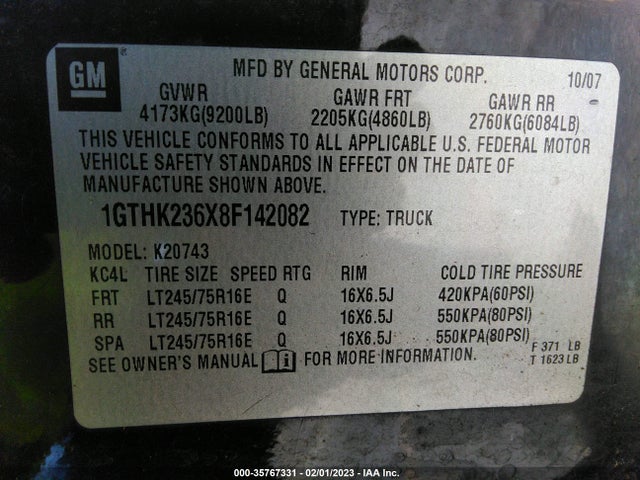 2008 GMC SIERRA 2500HD SLT VIN: 1GTHK236X8F142082