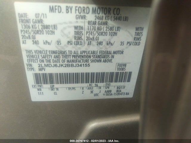 Lincoln MKX 2011 2LMDJ6JK2BBJ34155 Image 9