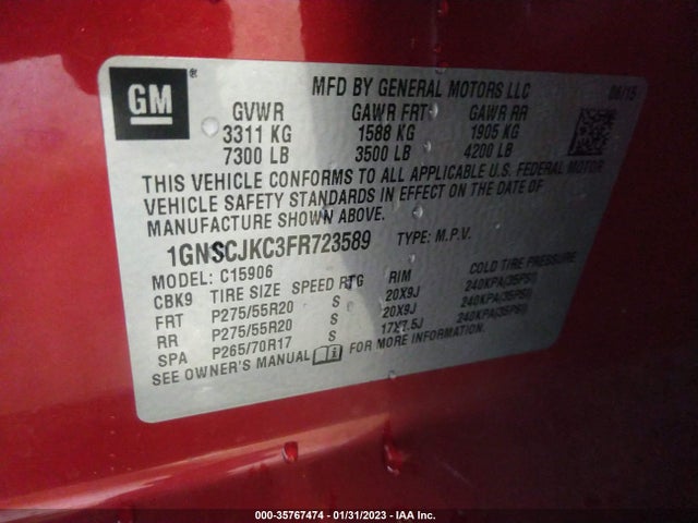 Chevrolet Suburban Lt 2015 1GNSCJKC3FR723589 Image 10