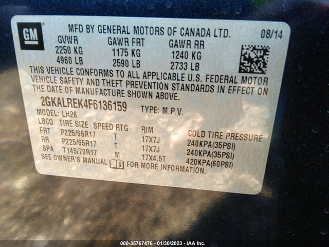GMC Terrain Sle-2 2015 2GKALREK4F6136159 Image 9