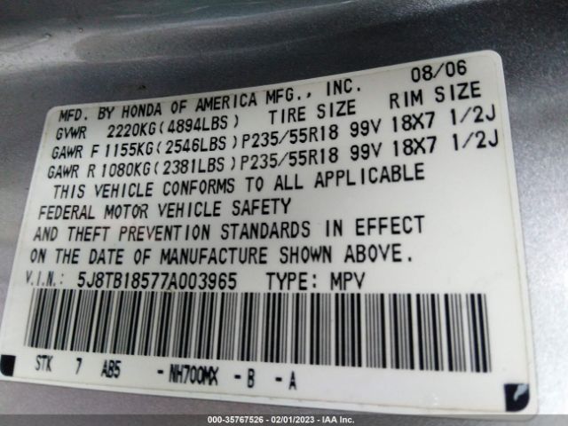 5J8TB18577A003965 Acura Rdx Tech Pkg