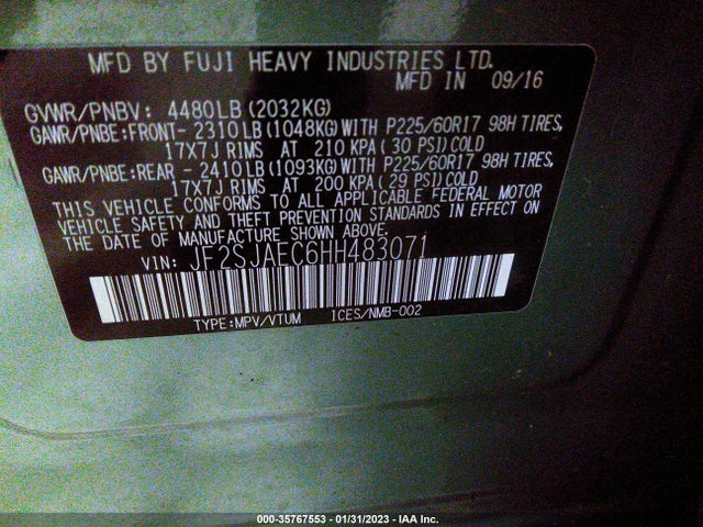 Subaru Forester Premium 2017 JF2SJAEC6HH483071 Image 10