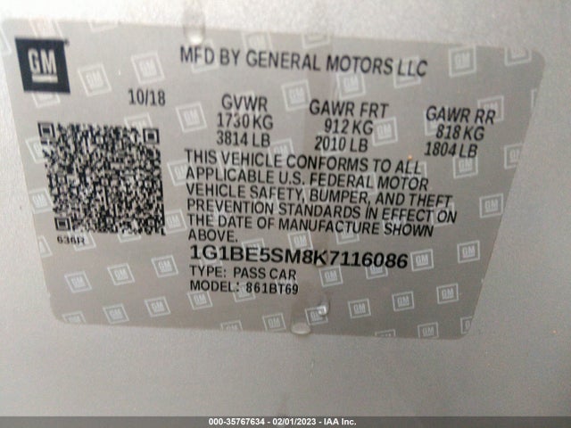 Chevrolet CRUZE LT 2019 1G1BE5SM8K7116086 Image 9