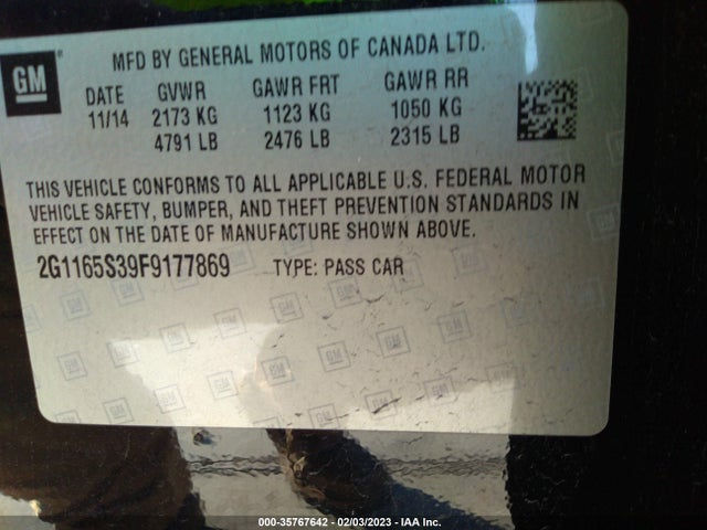 2015 Chevrolet Impala, VIN: 2G1165S39F9177869