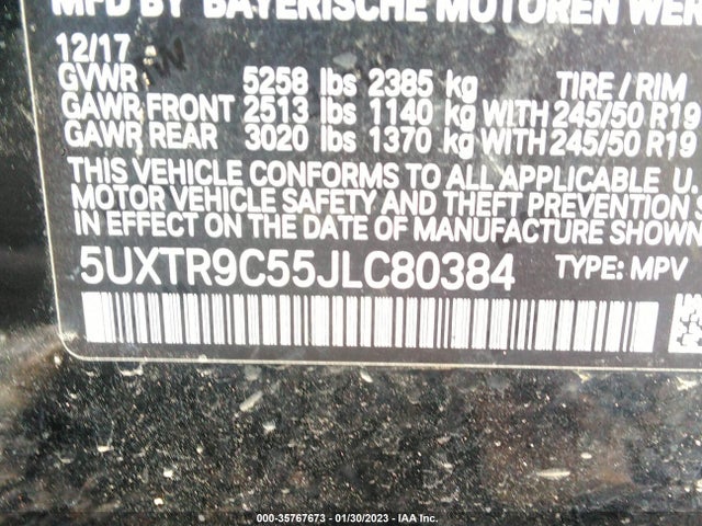 2018 BMW X3, VIN: 5UXTR9C55JLC80384