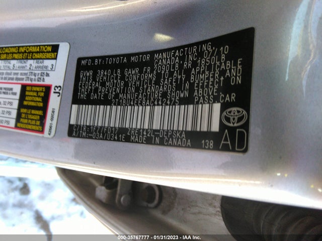 2010 TOYOTA COROLLA VIN: 2T1BU4EE8AC442475
