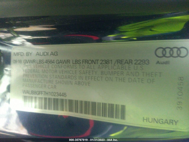 WAUB8GFF7H1023445 Audi A3 Sedan Premium
