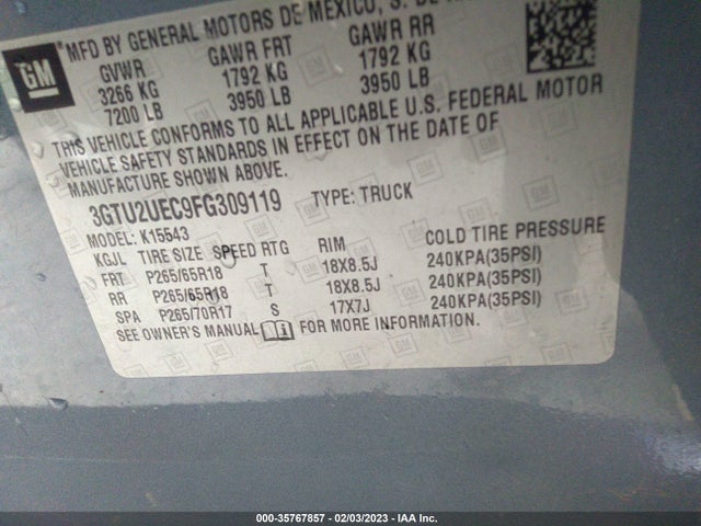 GMC Sierra 1500 Sle 2015 3GTU2UEC9FG309119 Image 9