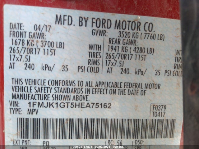1FMJK1GT5HEA75162 Ford Expedition El Xl