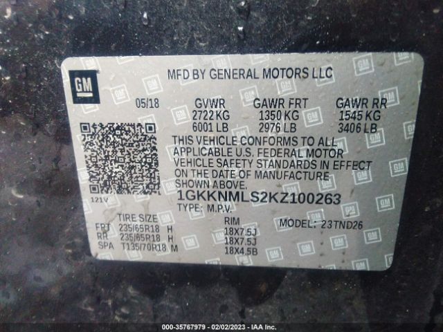 1GKKNMLS2KZ100263 GMC ACADIA SLT