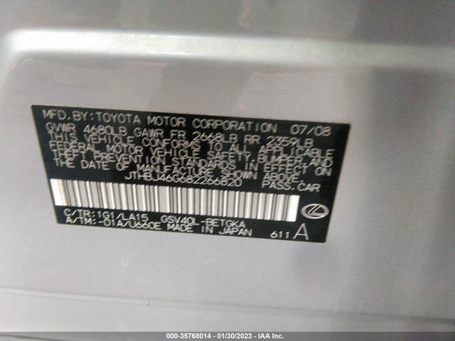 Lexus ES 350 2008 JTHBJ46G682266820 Image 10