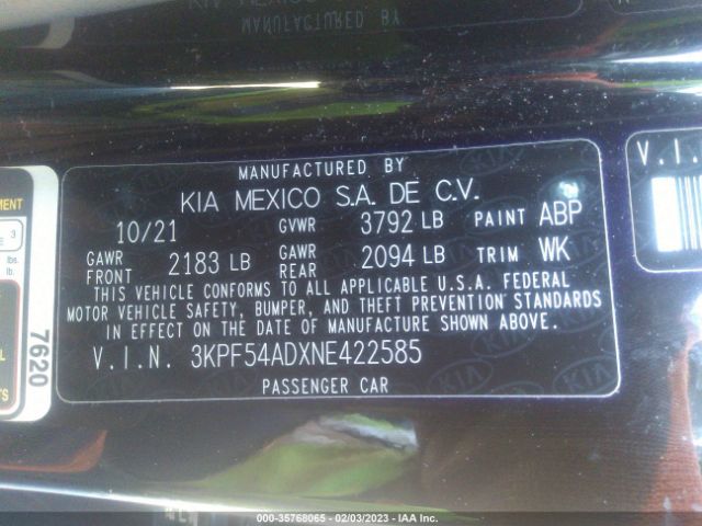 3KPF54ADXNE422585 KIA Forte Gt-line
