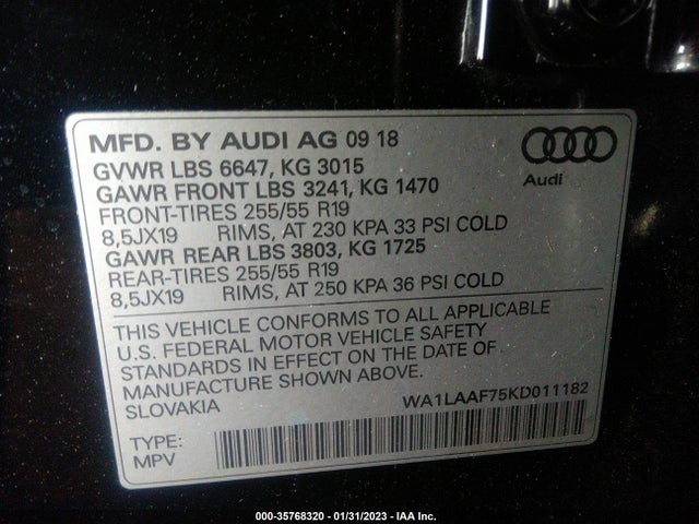 2019 Audi Q7, VIN: WA1LAAF75KD011182