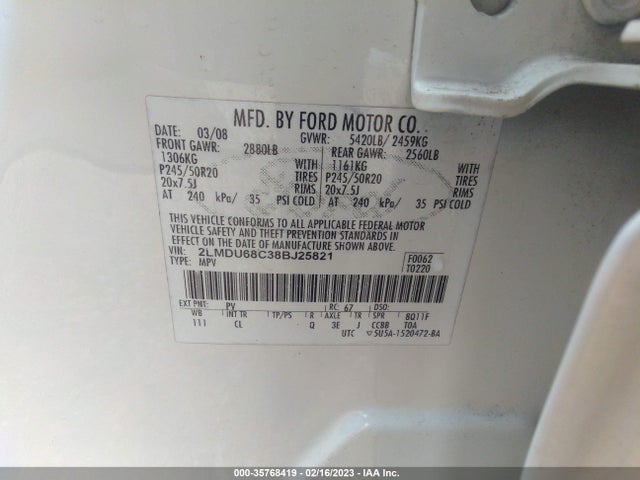 Lincoln MKX 2008 2LMDU68C38BJ25821 Image 11