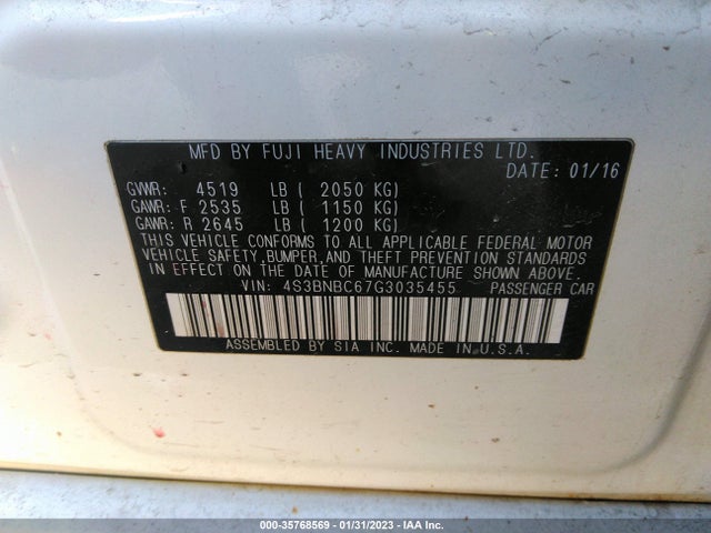 4S3BNBC67G3035455 Subaru Legacy 2.5i Premium