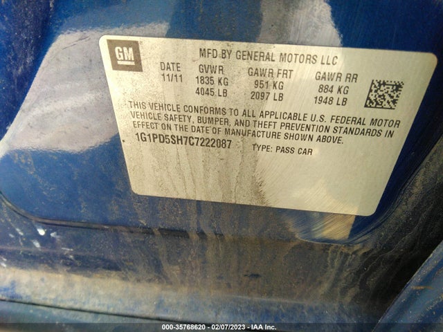 2012 CHEVROLET CRUZE LS VIN: 1G1PD5SH7C7222087