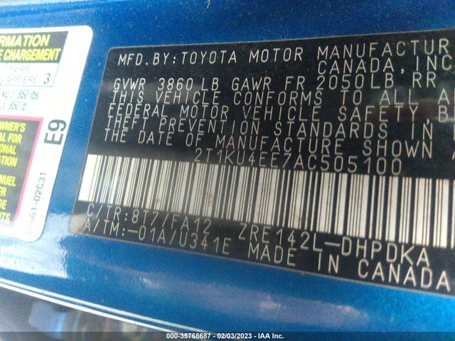 2010 TOYOTA MATRIX VIN: 2T1KU4EE7AC505100