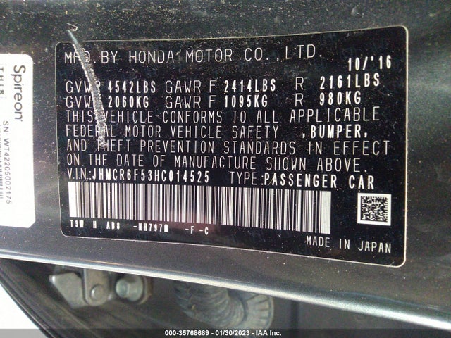 2017 Honda Accord, VIN: JHMCR6F53HC014525