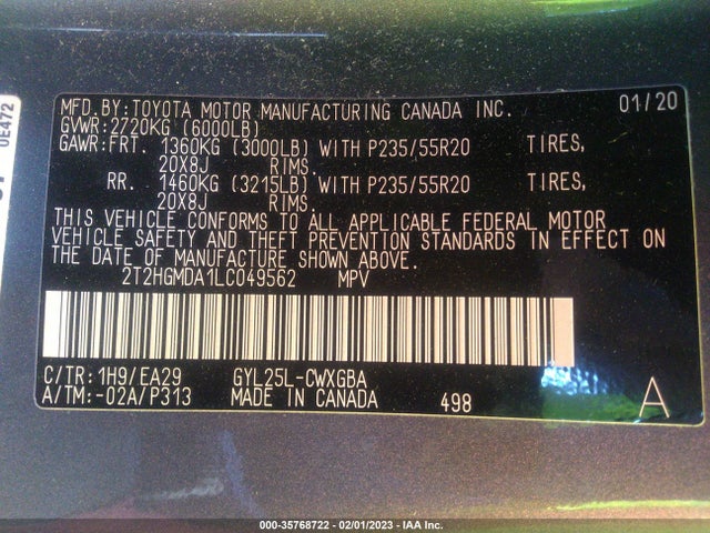 2020 Lexus RX, VIN: 2T2HGMDA1LC049562