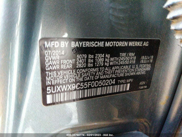 2015 BMW X3, VIN: 5UXWX9C55F0D50204