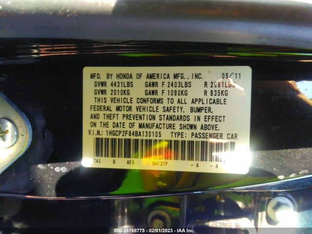 2011 HONDA ACCORD SDN EX-L VIN: 1HGCP2F84BA130105