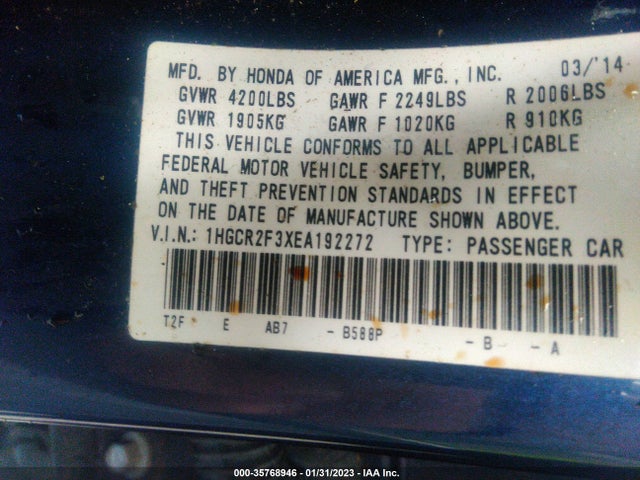 Honda Accord Sedan Lx 2014 1HGCR2F3XEA192272 Image 9