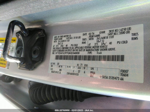 Ford F-150 Xl/lariat/xlt 2016 1FTEW1CP7GKE04009 Image 10