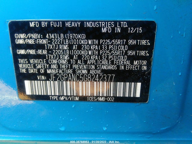 Subaru Crosstrek Limited 2016 JF2GPANC5G8242377 Image 9