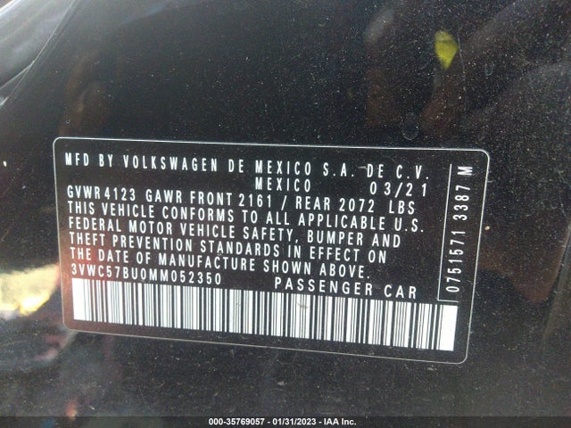 2021 VOLKSWAGEN JETTA S/SE/R-LINE VIN: 3VWC57BU0MM052350